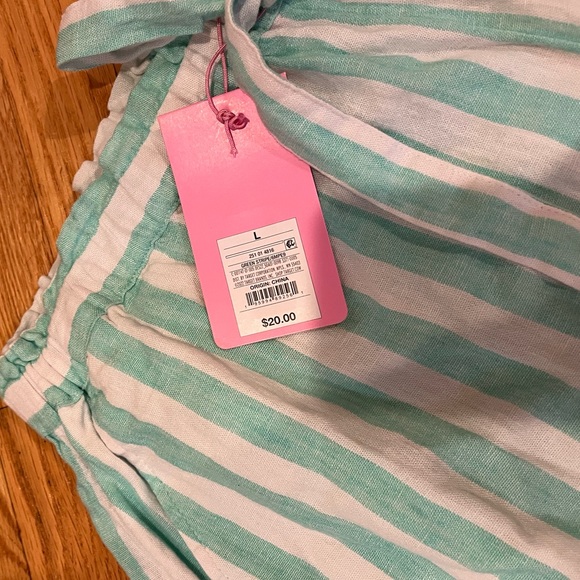 Stoney Clover Lane - High-Rise Linen Shorts - Mint Green & White - Size Large - Picture 4 of 8